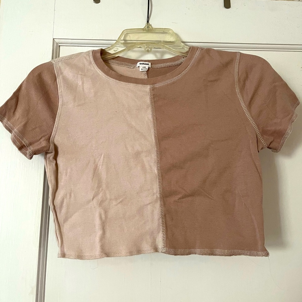 Garage women’s two tone crop tee Size Small brown/tan